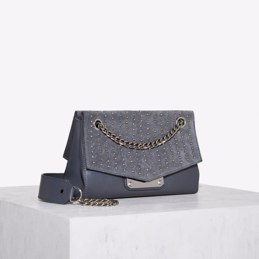✨NEW✨ Gray Studded Leather Chain Crossbody Bag - Picture 1 of 8