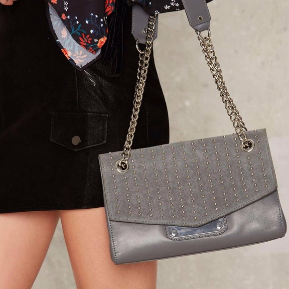 ✨NEW✨ Gray Studded Leather Chain Crossbody Bag - Picture 3 of 8
