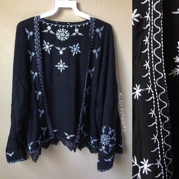 Black Embroidered Floral Kimono - Picture 2 of 2