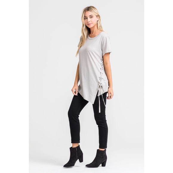 Side Lace-Up Detail Tee - Picture 2 of 5