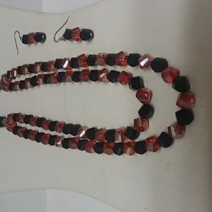 Red & Black Double Strand Necklace