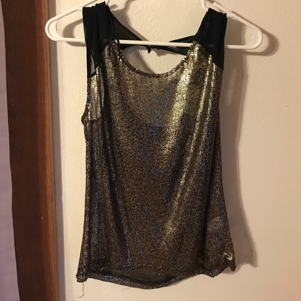 Black sequined opened back shirt