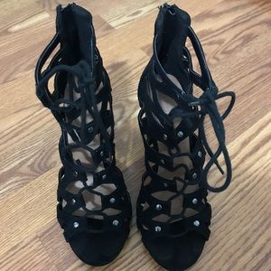 Black Suede Lace Up Heels