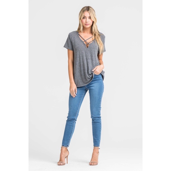 Soft Haven V-Neck Crisscross Tee - Picture 3 of 7