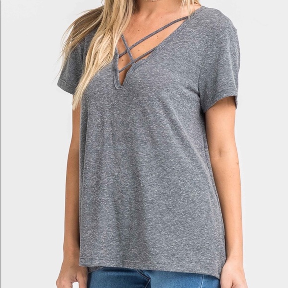 Soft Haven V-Neck Crisscross Tee - Picture 4 of 7