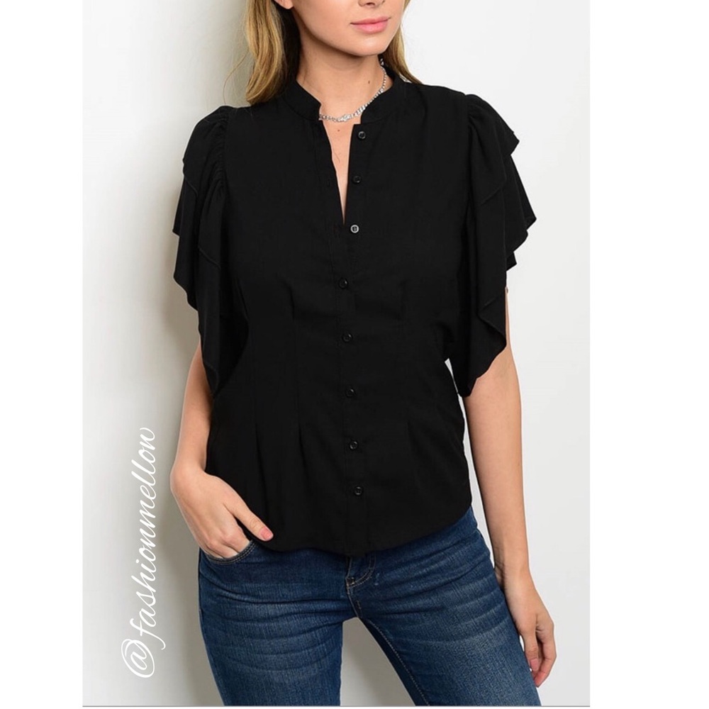 Designer black ruffle top