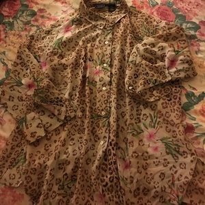 Leopard floral side slit shirt