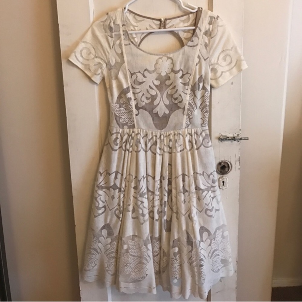 Cream Lace Detail Knee Length Dress