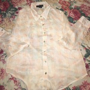 Long sleeve orange and creme sheer button down