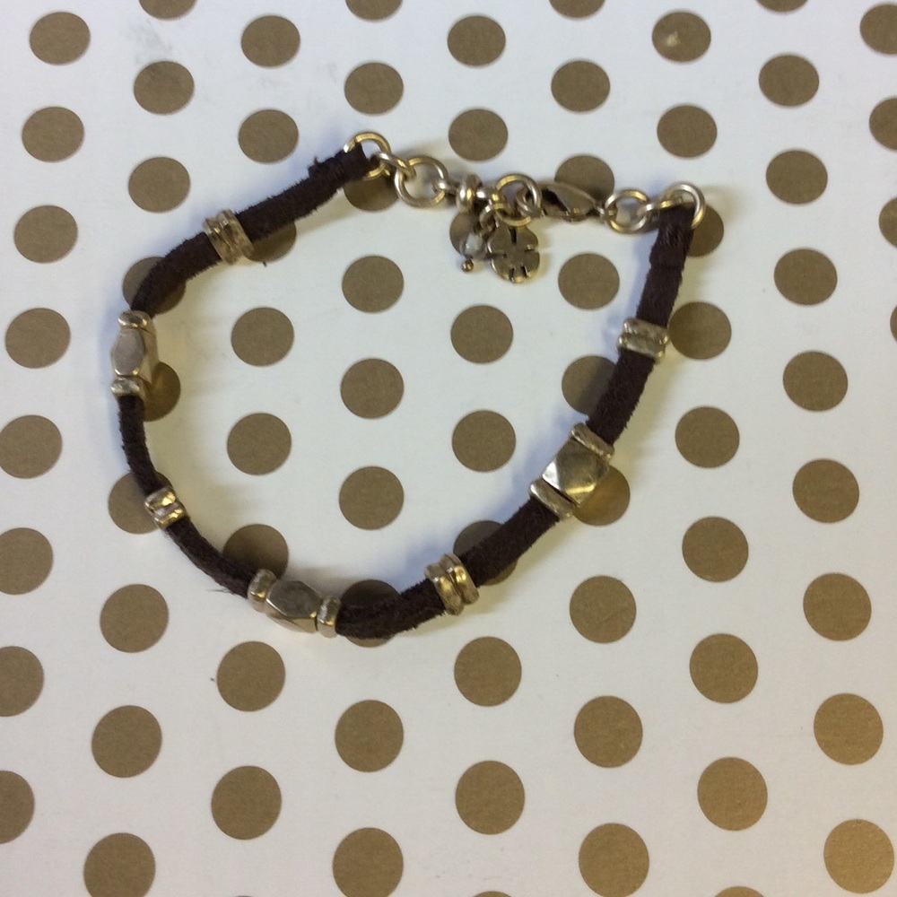 Lucky brand brown leather cord bracelet with gold