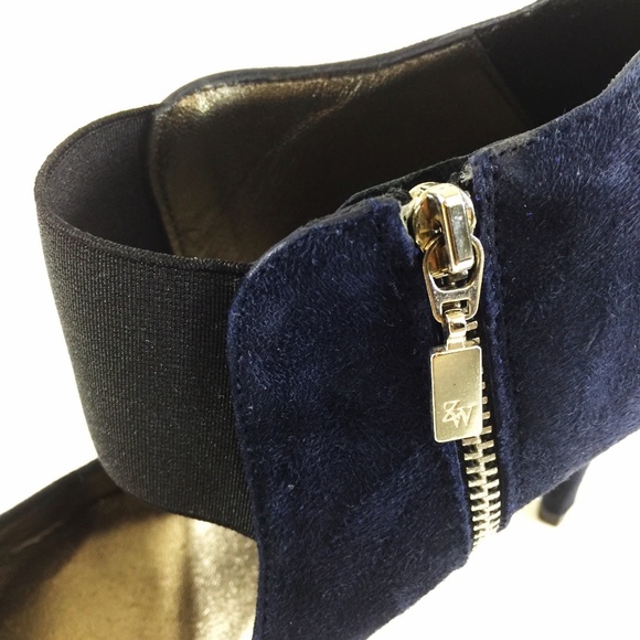 [ zara ] navy suede heels elastic band platform