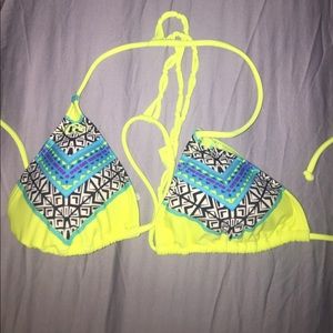 Neon yellow printed ripcurl swim top