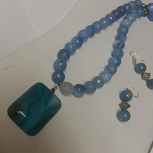 Blue Lace Agate Necklace Set