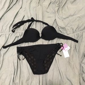 NWT Raisins black push-up bikini sz Large