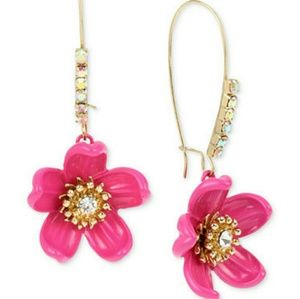 Betsey Johnson Crystal Pink Flower Drop Earrings