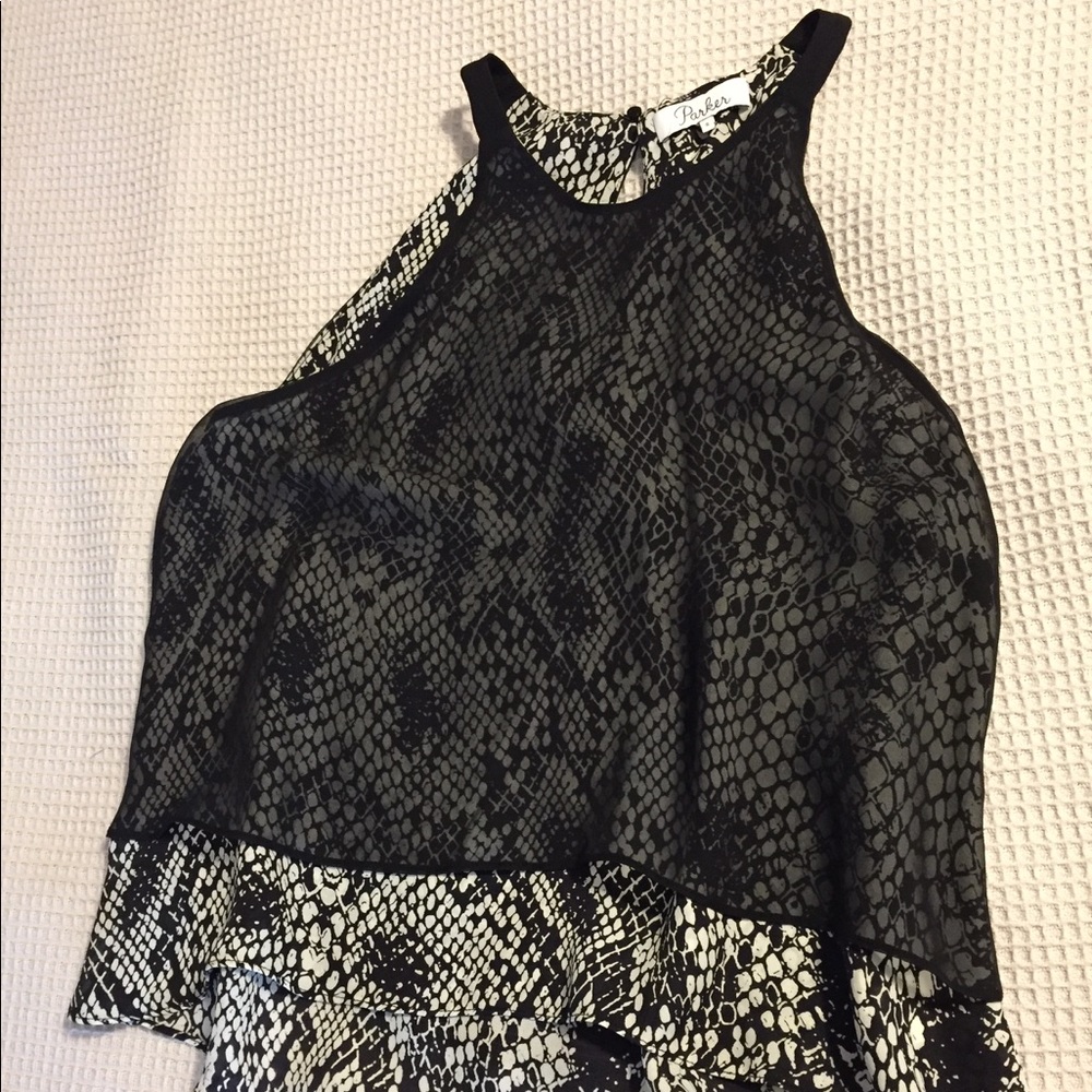 Parker Small Black & Patterned Two-Layer Silk Top - image 1