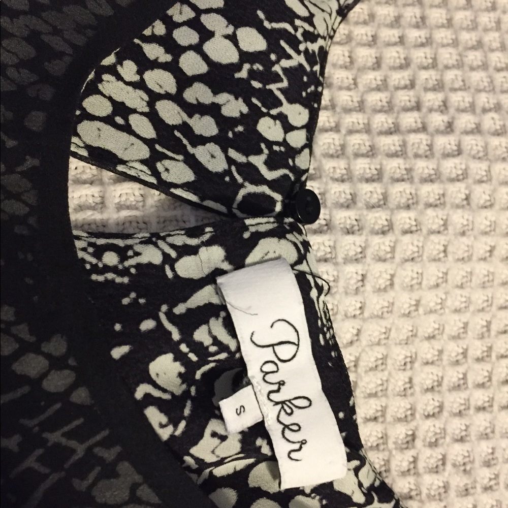 Parker Small Black & Patterned Two-Layer Silk Top - image 3