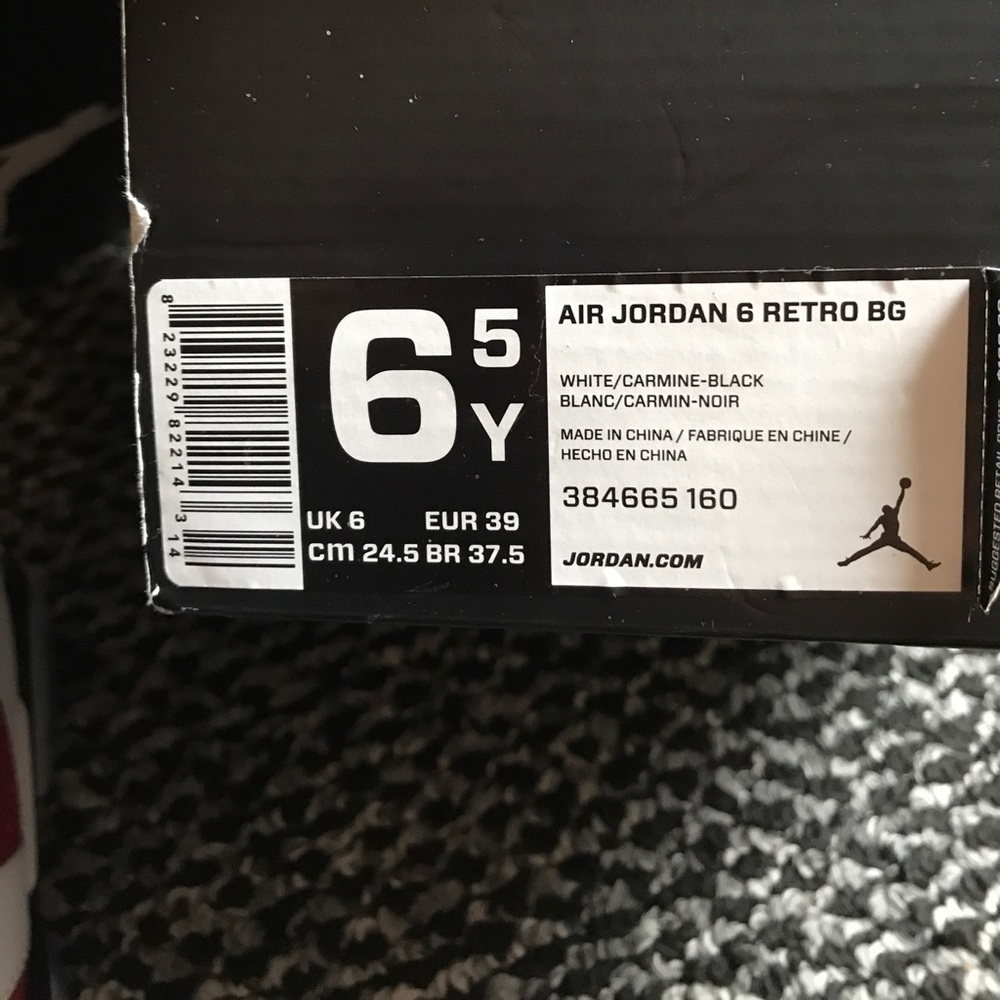 AIR JORDAN 6 RETRO BG (GS) "CARMINE" - Picture 7 of 7