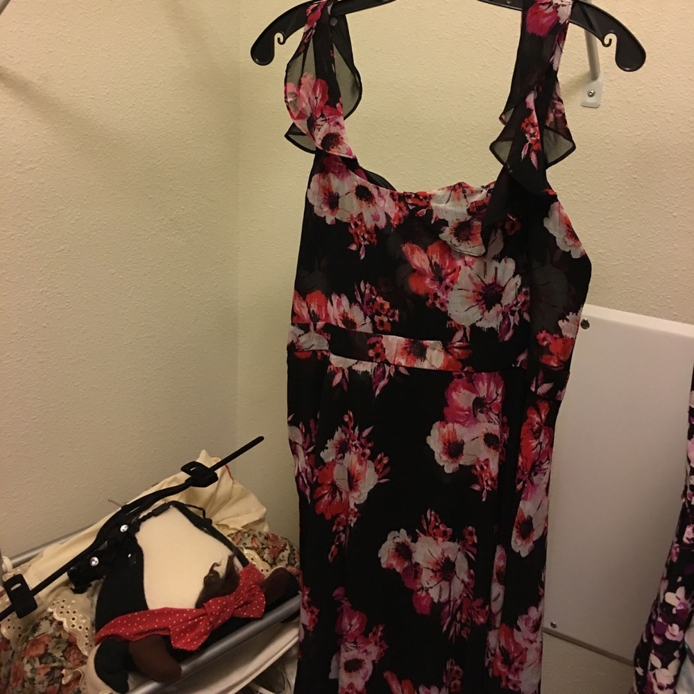 WHBM Red floral empire waist dress