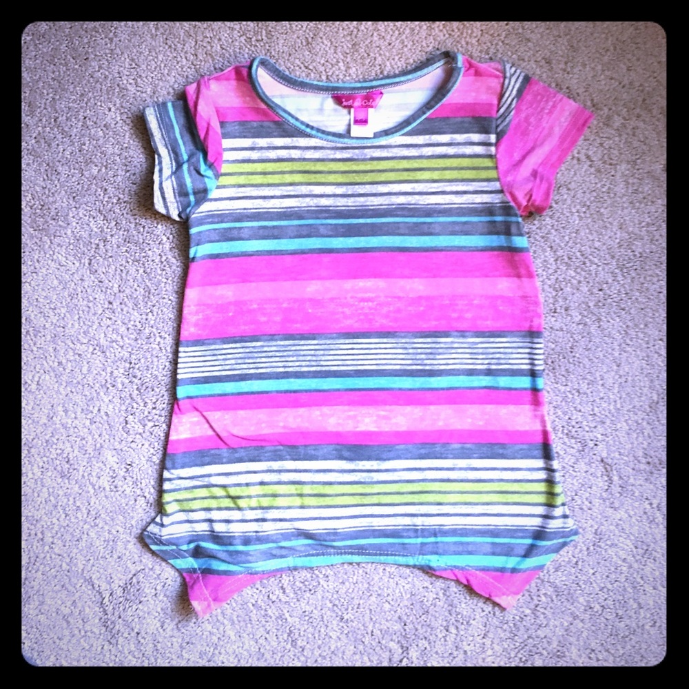 Just 2 Cute Poly/Spandex Blend Striped Blouse EUC