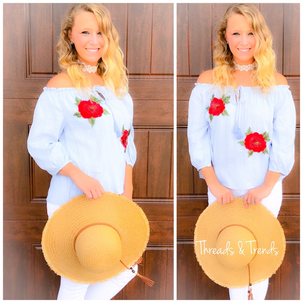 Rose Embroidered Off Shoulder Blouse