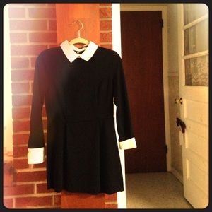 Black and white collared long sleeve dress