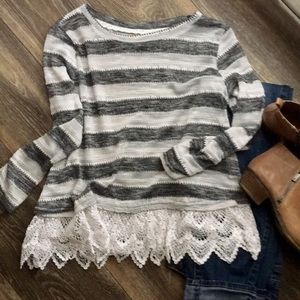 Stripped Blue & White Sweater With Lace