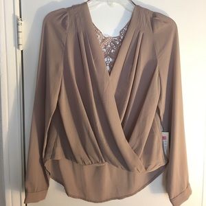 Taupe Crochet Back Blouse