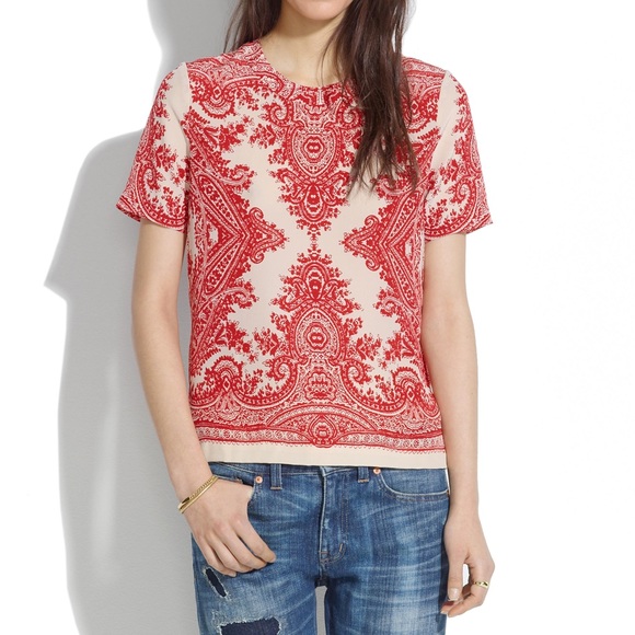 Madewell Tops - Madewell 100% Silk Red Paisley Tee