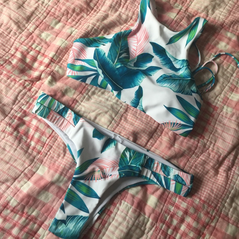 Palm Leaves Halter Bikini