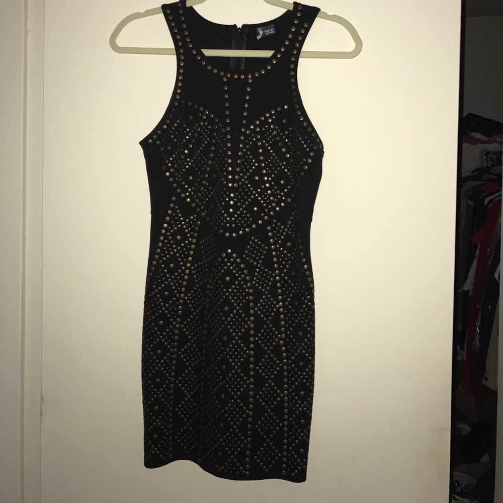 Sexy black mini dress with gold studs