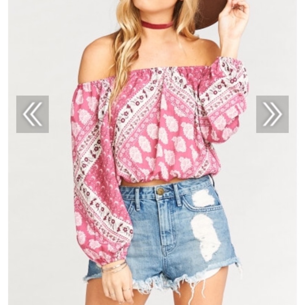 Show Me Your MuMu Red Paisley Off the Shoulder Top