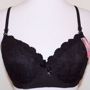36C Black Lace Lined Full Figure Underwire Bra NWT