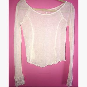 Free People Semi-Sheer Cream Long Sleeved Top