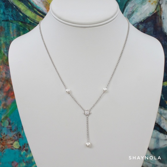 Nadri Jewelry - Nadri Pearl and Crystal Drop Necklace