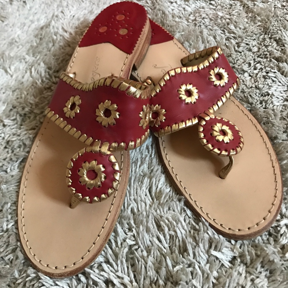 Jack Rogers whipstitch flip flop - red and gold