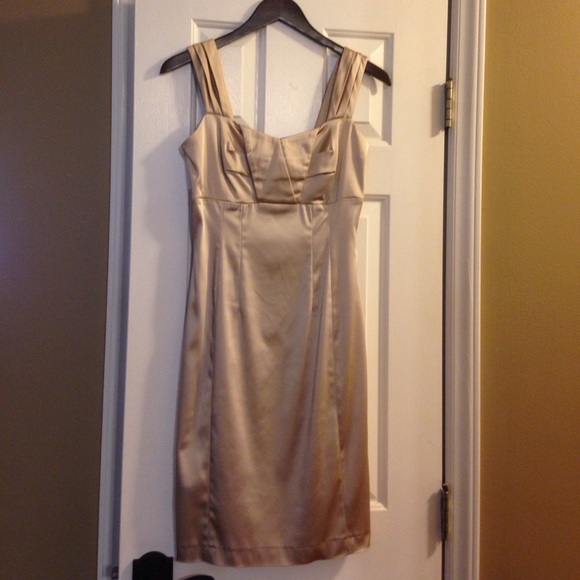 Calvin Klein Gold Satin Evening Dress - Picture 1 of 8