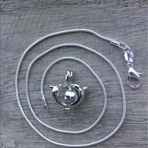 Dolphin Heart Pearl Cage Necklace