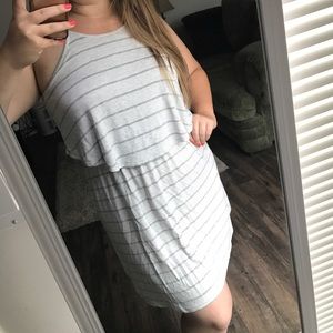 Pink Rose Striped High Neck Dress