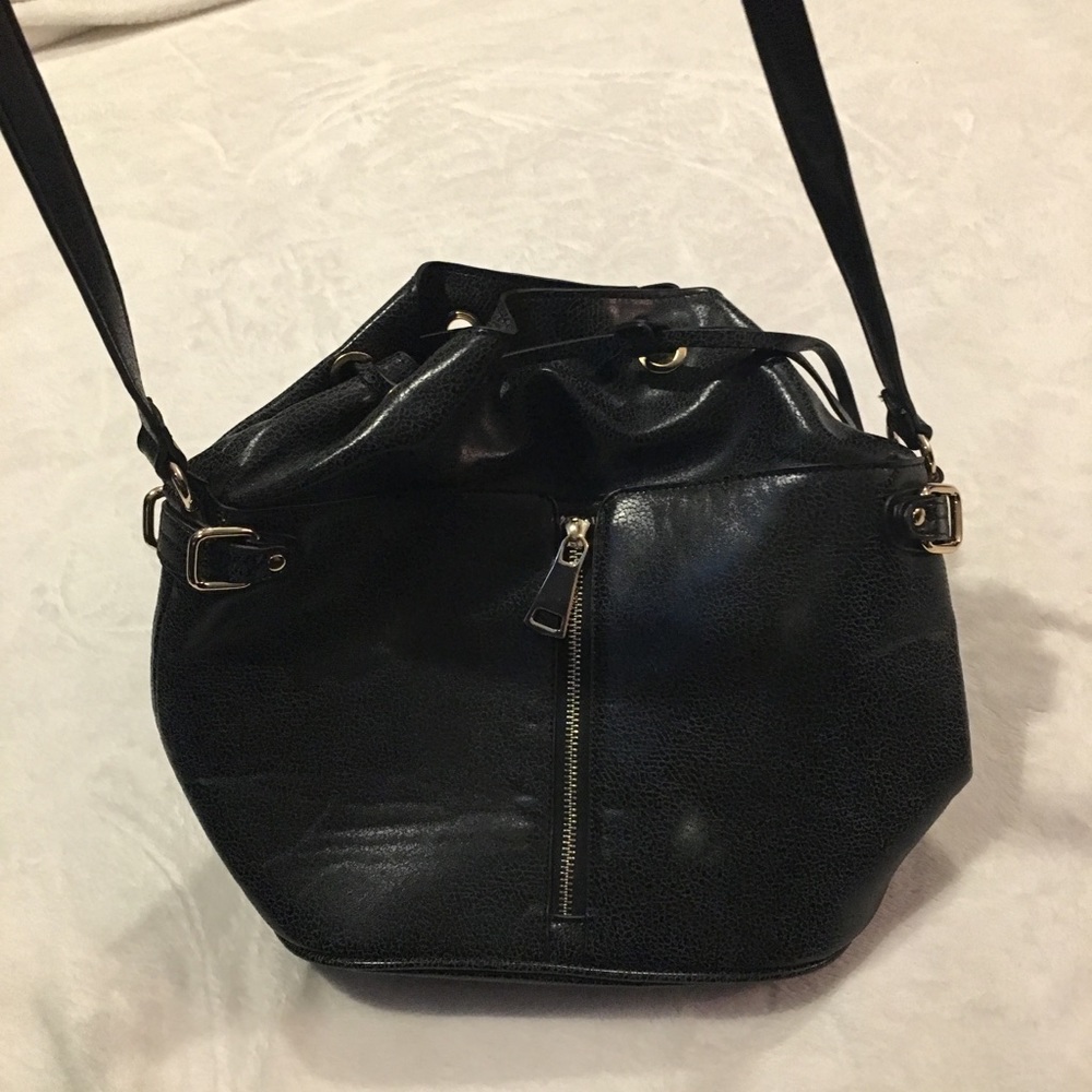 LF Large Black Bucket Bag Faux Leather New