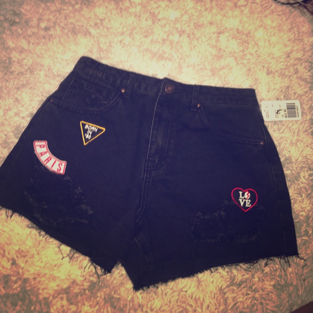 High waisted black ripped denim shorts