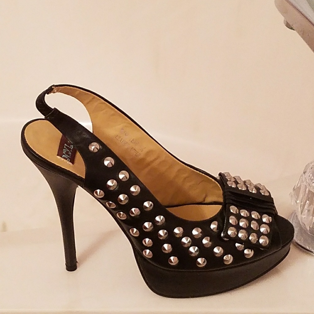 NYLA Black Studded Leather Heels