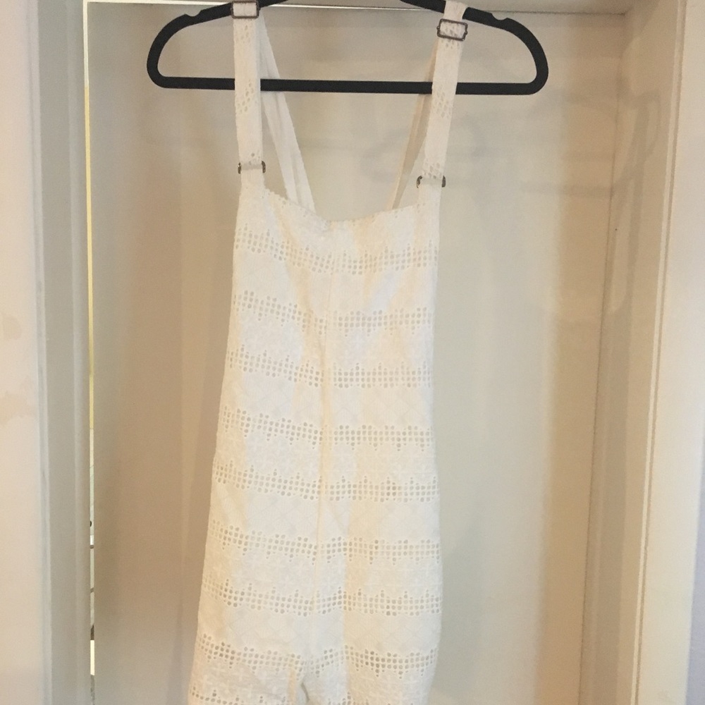 White seersucker overalls