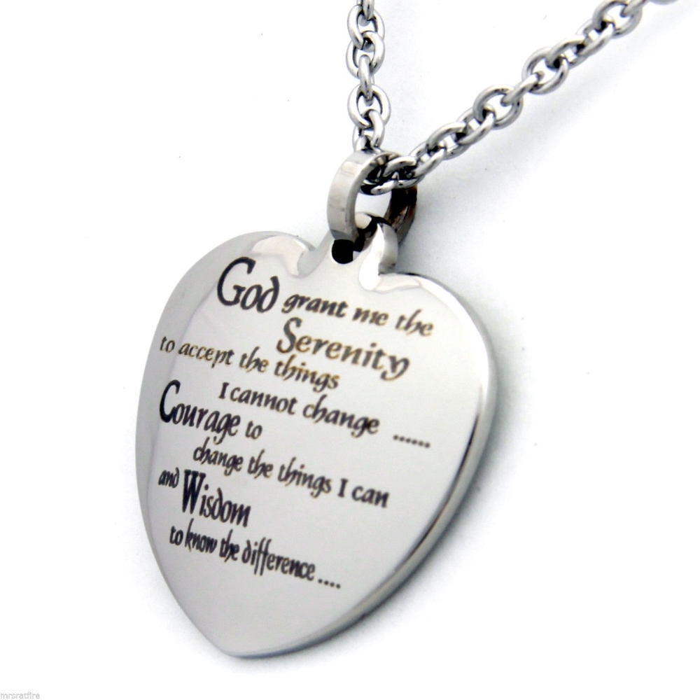Serenity Prayer 3-D Heart Pendant Stainless Steel