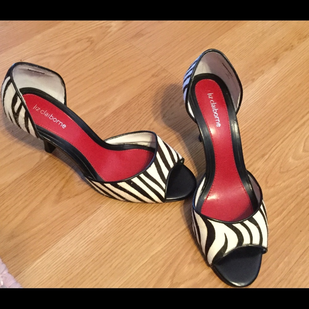 Liz Claiborne peep toe Zebra print heels
