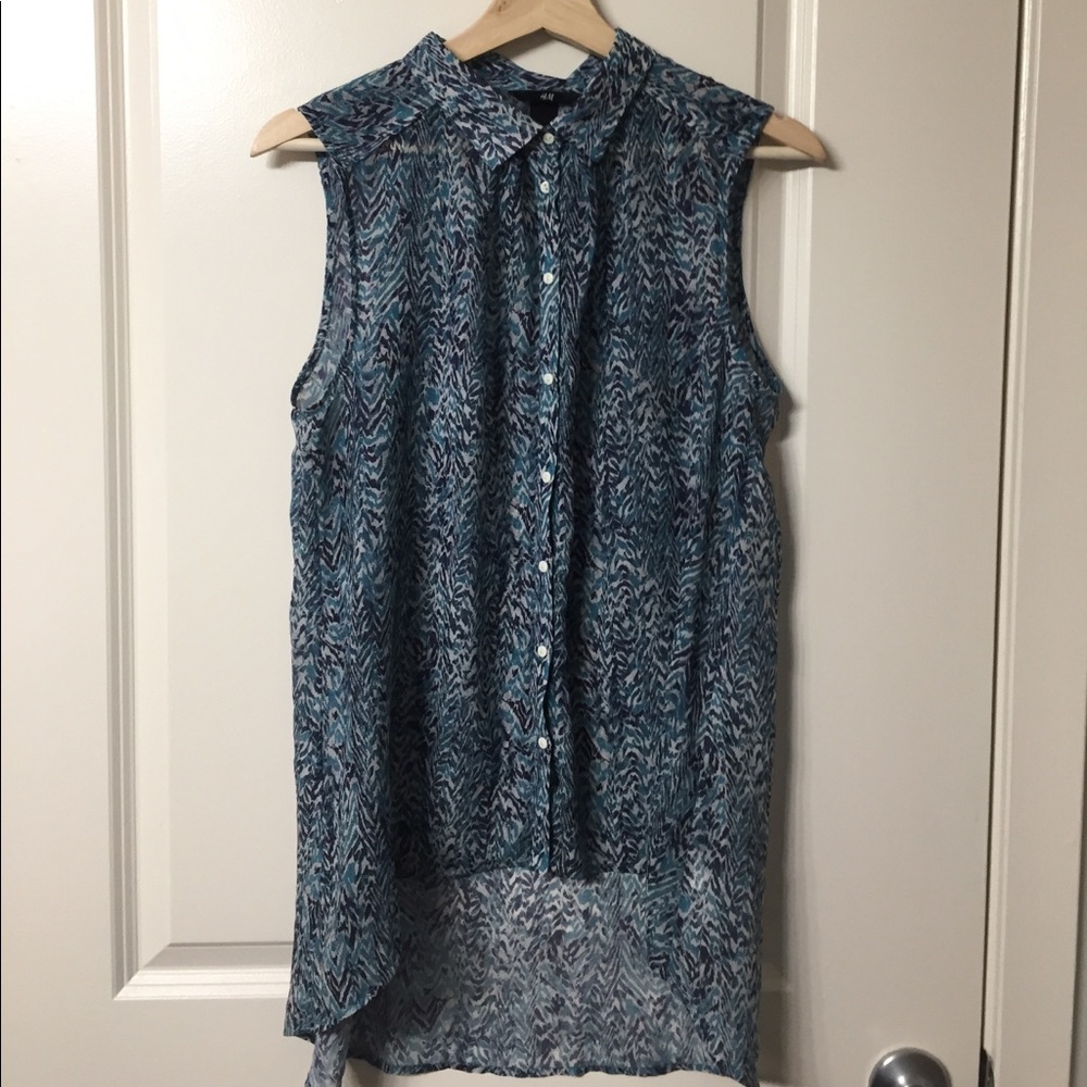 Sheer high low aqua patterned top