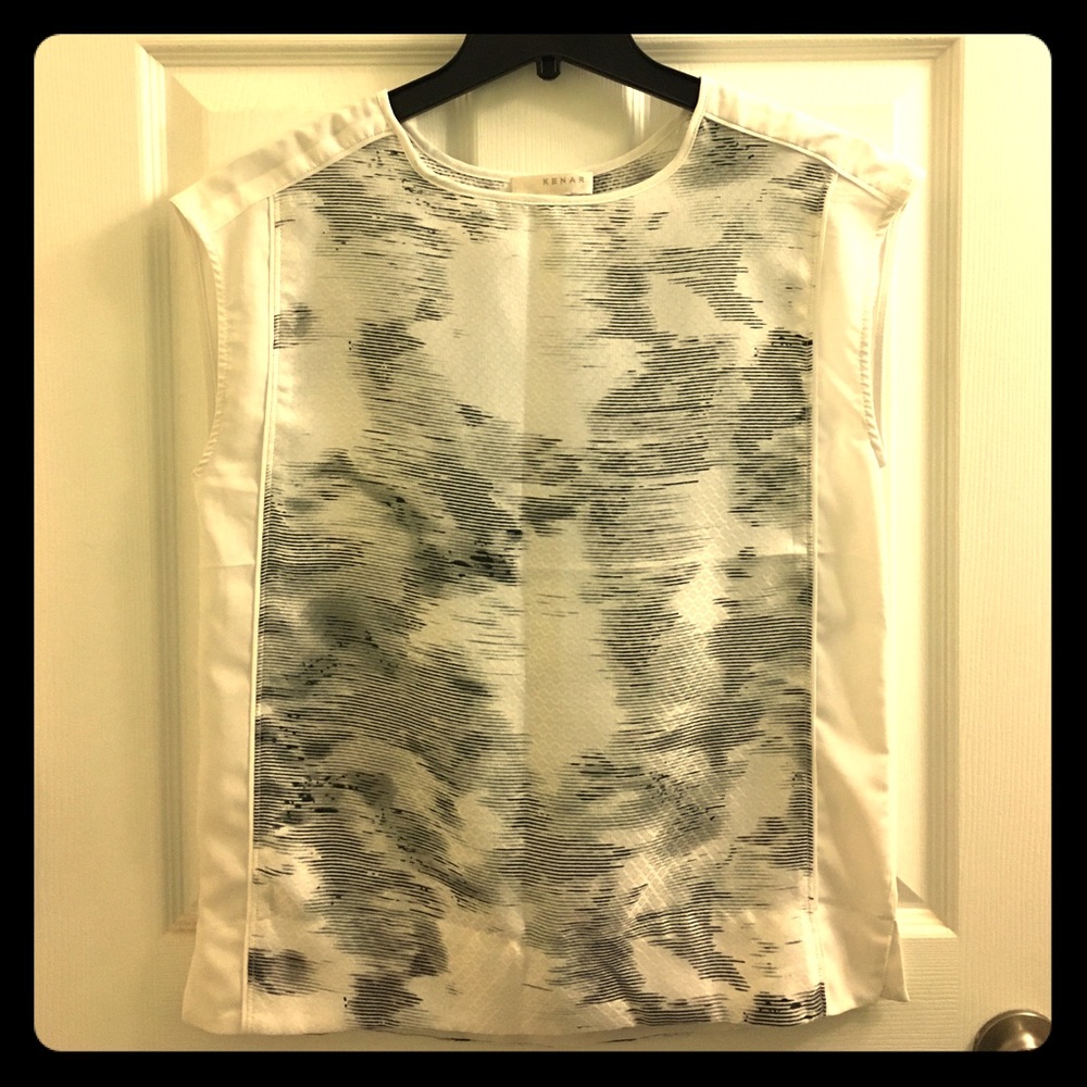 Kenar White and Black Sleeveless Blouse Top Small