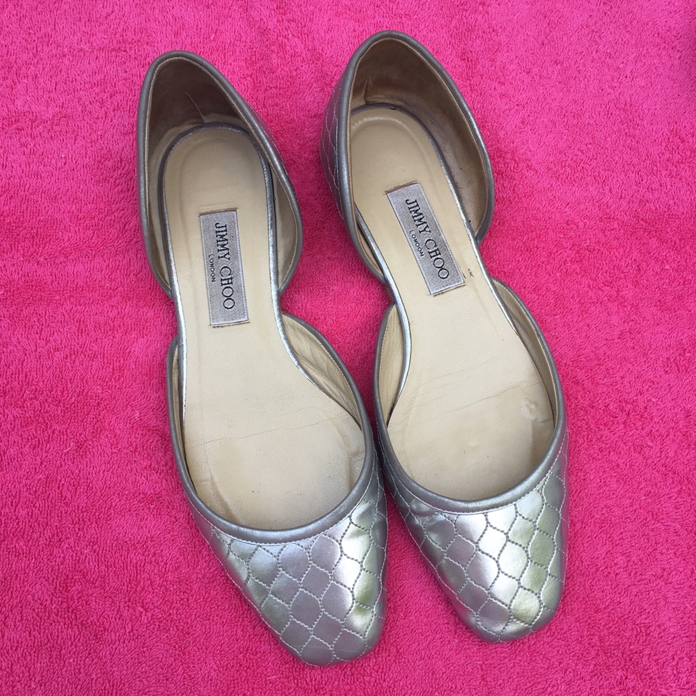 Jimmy Choo D'Orsay Marisa quilted silver flats