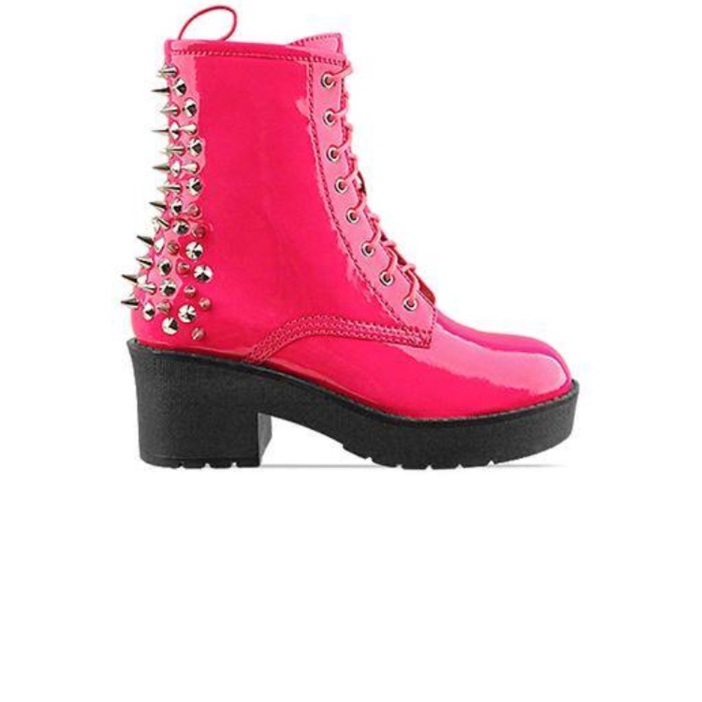 Hot Pink Patent Leather Spiked Boots