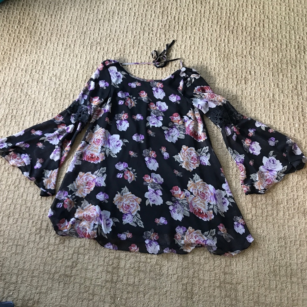 Evening black and floral dress